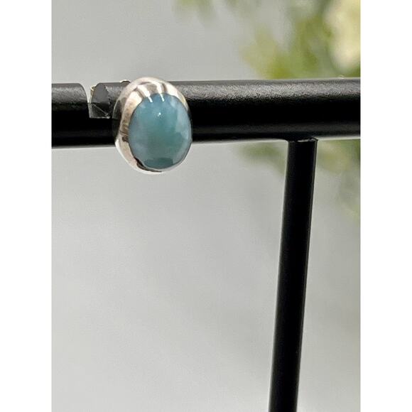 Sterling silver Bezel Set Blue Larimar Cabochon Small Stud Earrings - Picture 2 of 8